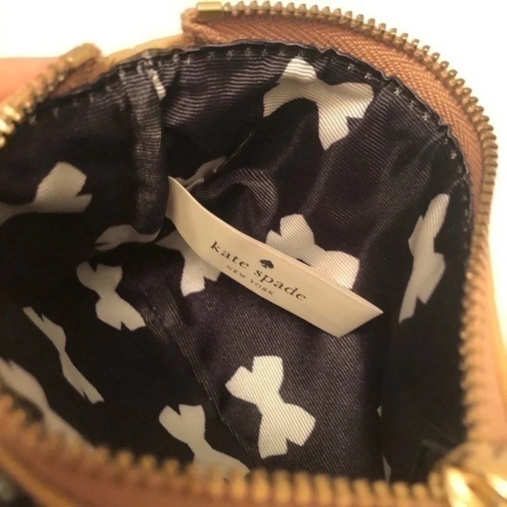Kate spade tan black bow coin keychain wallet